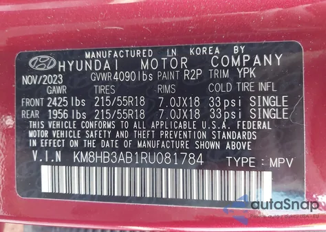 2024 Hyundai Kona Sel z USA, uszkodzony, nr VIN KM8HB3AB1RU081784